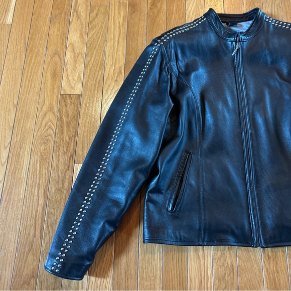 Harley Davidson Leather Jacket Women's Sz Large Black Heavy Biker Riding Studded - Picture 6 of 11